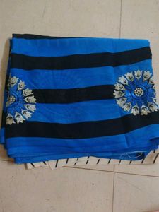 Blue & Black Striped Saree