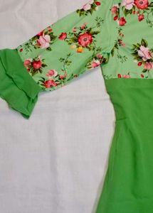 Green Slit A-line Kurti