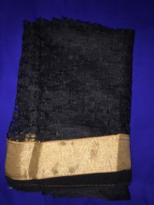 Elegant Blue Saree with Black &amp; Gold Trim