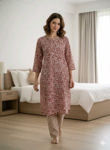 Maroon Floral🌸 Printed Kurta with Pants | Cotton