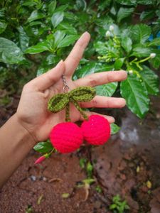 Crochet Cherry Keychain