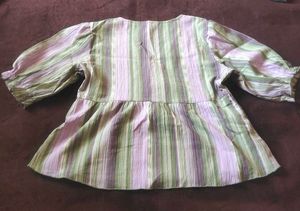 Striped Button-Down Puff Sleeve Top💜💚🤍