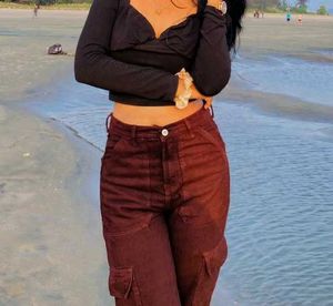 Coffee Brown High Waisted Cargo Pants
