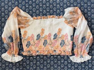 Floral Print Smocked Crop Top