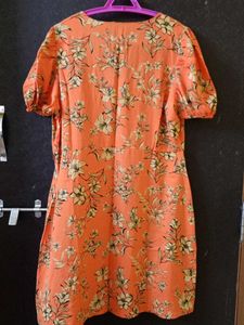 🍁Orange Floral Short Dress🍂