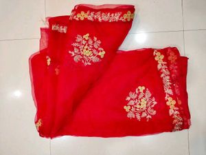 Red Embroidered Sari