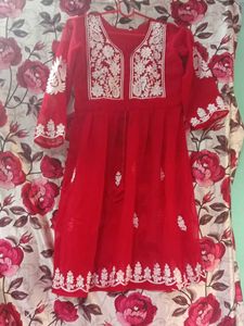 Red Embroidered Kurta