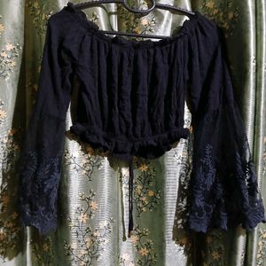 Black Lace Sleeve Crop Top