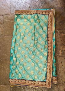 Elegant Turquoise &amp; Gold Indian Saree with Blouse