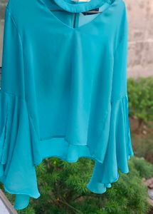 Elegant Sky Blue Flared Sleeve Top