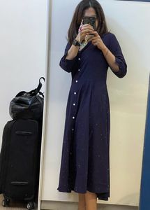 Cotton Blue Shirt Dress, White Buttons