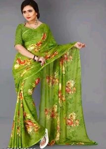 Green Floral Print Saree
