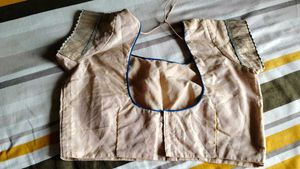 Blue And Golden Sari With Blouse