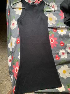 Black Ribbed Lace-Up Bodycon Dress