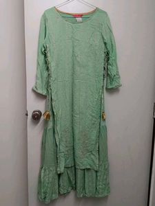 Green Embroidered Double Layered Kurti