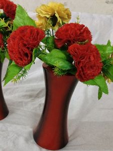 Red And Black Wooden Flower Pots With Flowers