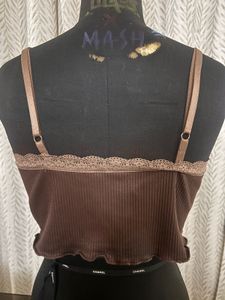 Brown Lace Trim Cami Top