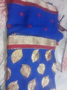 Blue &amp; Gold Embroidery Zari work Saree