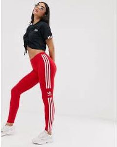 Adidas 3 Stripe Red Leggings