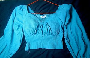 Stylish Tangy Ballon Crop Top. (Size - s) , (Color - Light Blue)