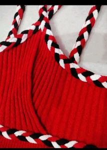 2 Red &amp; Black Braided Strap Tank Top