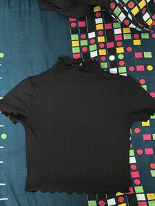 Black Ribbed Mock Neck Top
