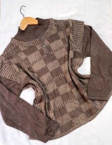 Vintage Brown Checkered Knit Sweater B