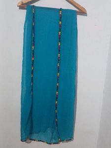 Blue Dupatta With Multicolor Border