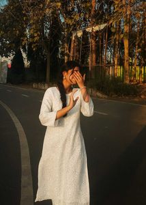 White Sequins Embroidered Kurti