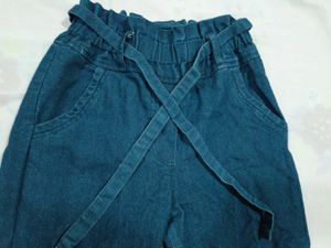 Denim Pants With Attached Belt