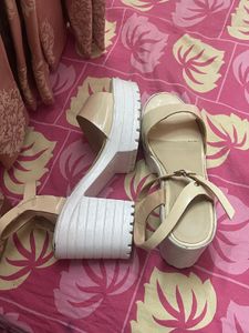 Stylish Beige Chunky Platform Block Heels