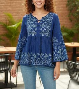 Embroidered Peasant Top