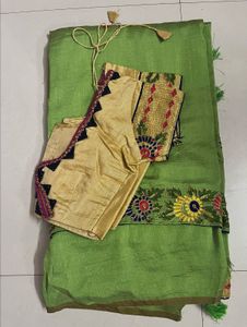 Elegant Green Embroidered Saree