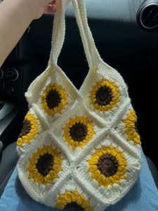 Crochet sunflower tote bag
