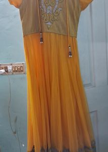 Yellow Embellished Anarkali Kurti For Women