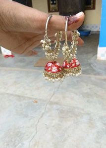 Red Floral Jhumka Earrings