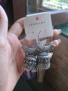 Silver Jhumka Hoop Earrings
