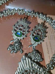 🩷 Crystal Jewelry + 🦚 Jewellery Set With Earring