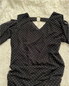 Black Polka Dot Sheer Top with Statement Sleeves