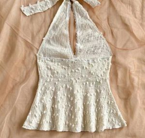 White Halter Top with Tie Detail