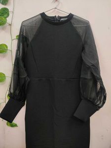 Sheer Sleeve Black Dress