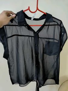 Sheer Black Button-Down Top