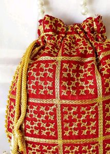 Maroon Beautiful Zari Embroidery Potli Bag