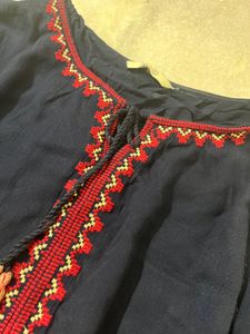 Navy Blue Top With Embroidery Work For Women