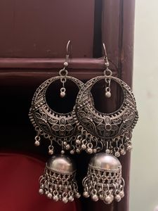 Sliver Oxidatized Jhumke Earrings