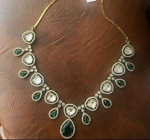 Elegant Polki Diamond &amp; Emerald Necklace