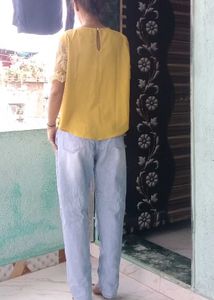 Combo : Jeans &amp; Yellow Lace Top