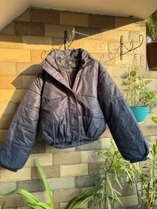 Blue Cropped Puffer Jacket for Women