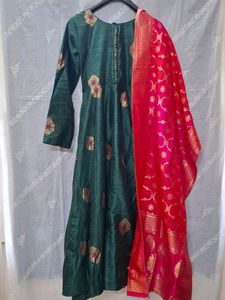 Green Embroidered Gown Set
