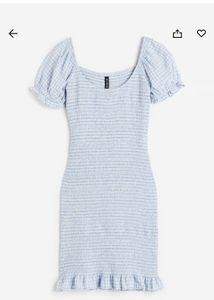 Blue Striped Smocked Square-Neck Dress